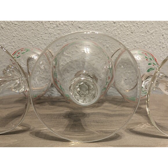 3 Vintage Christmas Holly Wine Glasses Gold Rim Arby’s Style Holiday Goblets Set - Picture 6 of 8